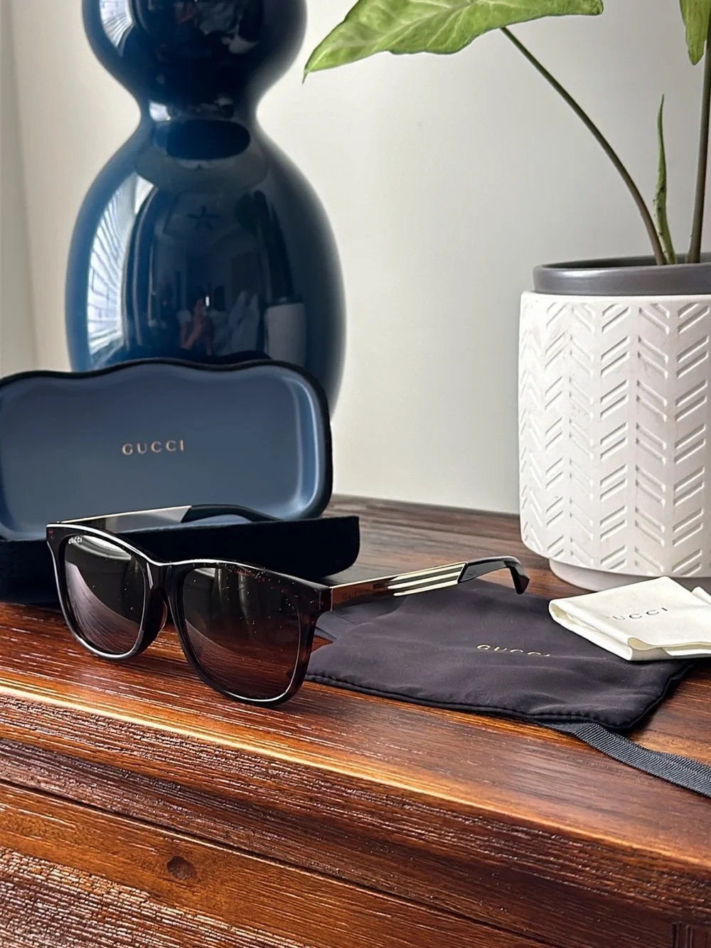 Gucci Black/Brown Gradient Square Sunglasses with Gold Accents